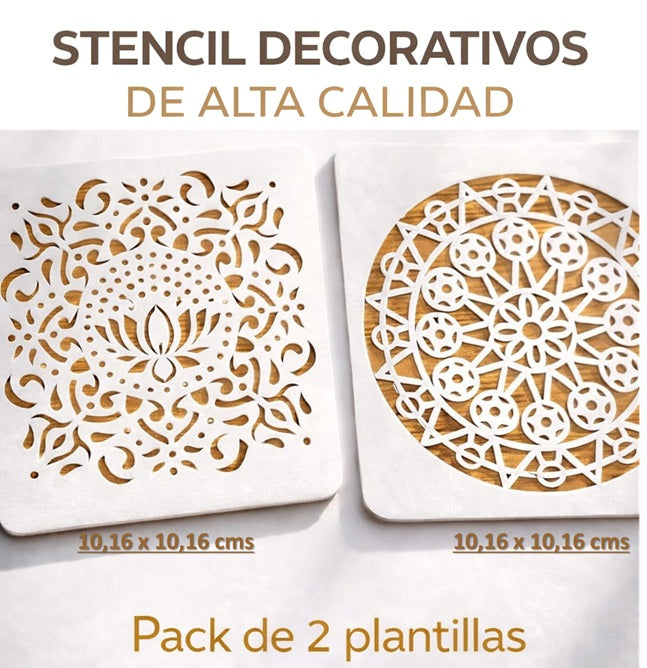 Plantilla- Stencil  Pack de 2, modelo Mandala 10,16 x 10,16 cms.