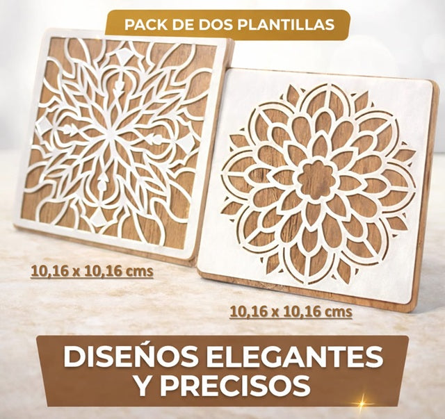 Plantilla- Stencil  Pack de 2, modelo Mandala 10,16 x 10,16 cms.