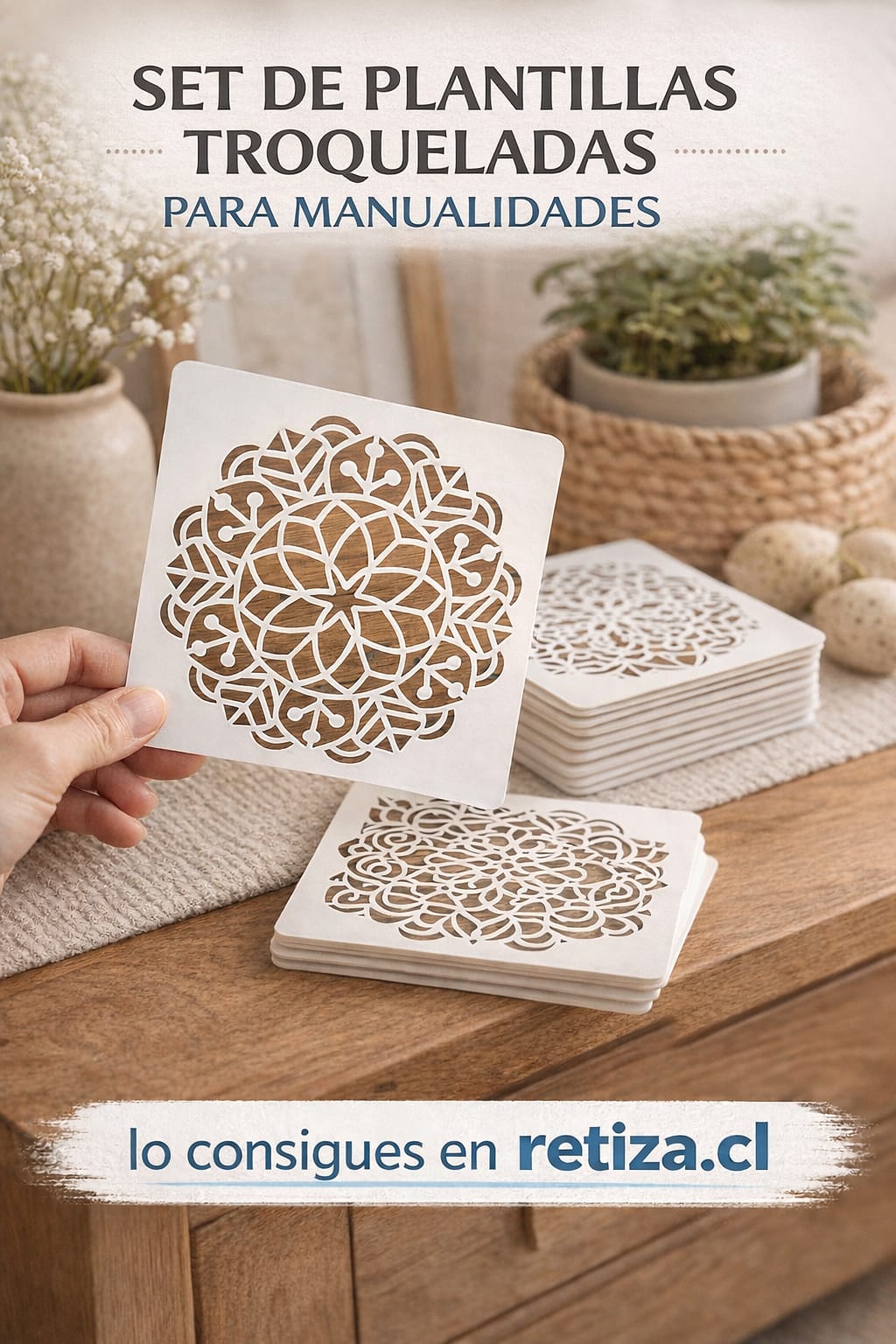 Plantilla- Stencil  Pack de 2, modelo Mandala 10,16 x 10,16 cms.