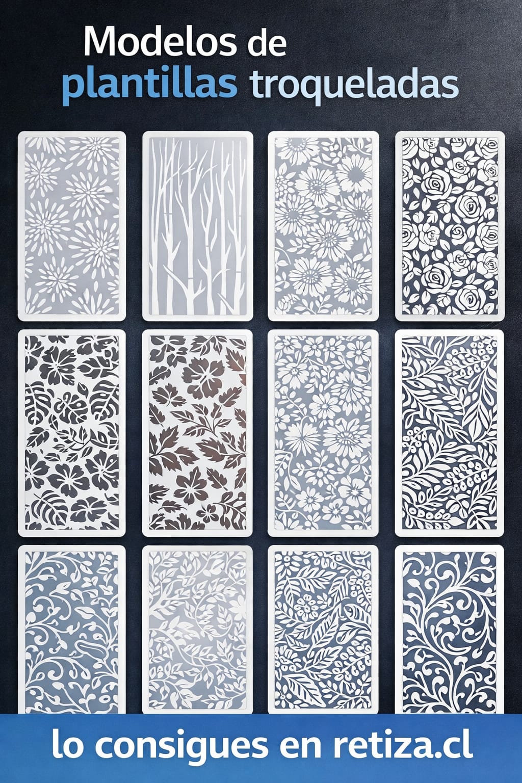 Plantilla- Stencil  Pack de 2, modelo Árboles y Hojas 10 x 22 cms.