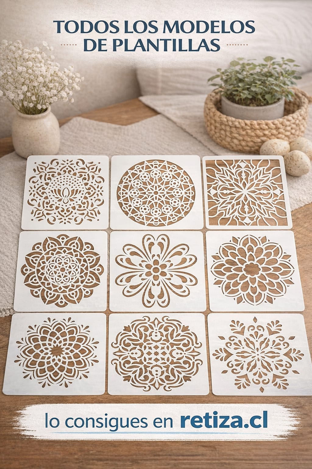 Plantilla- Stencil  Pack de 2, modelo Mandala 10,16 x 10,16 cms.