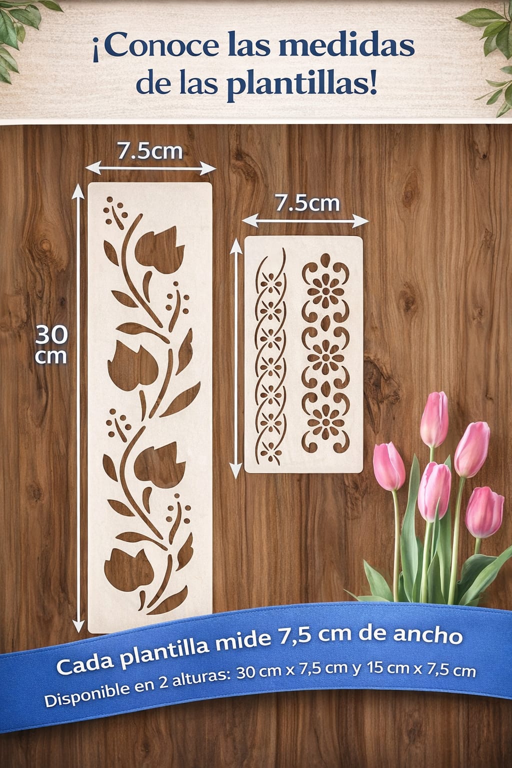 Plantilla- Stencil  Pack de 2, modelo Temático 7, 5 x 15 y  x 30 cms.
